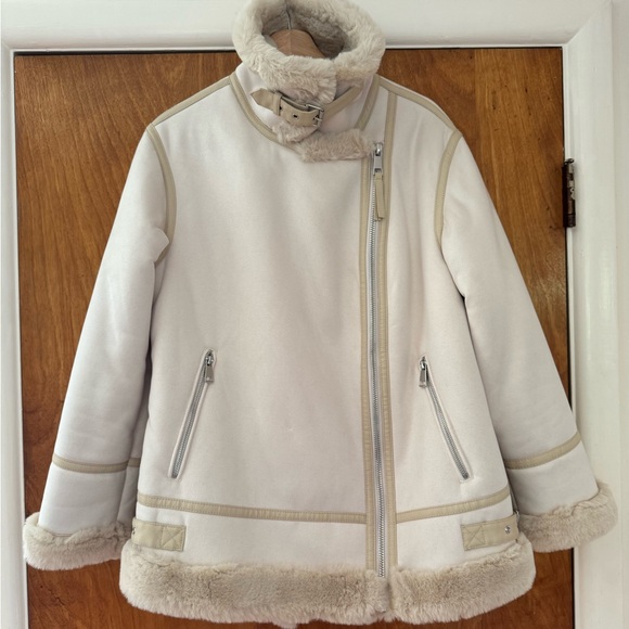 Zara Cream Faux Fur Moto Jacket - Picture 3 of 14